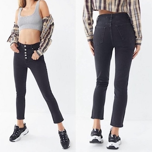 💙 BDG Urban outfitters black Denim girlfriend high rise jeans Size 24 - Picture 10 of 10